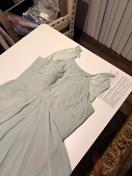 Azazie Agave Halter Chiffon Maxi Dress - Sage Green - Picture 2 of 7